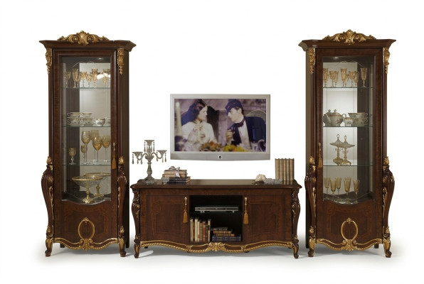 Unité murale Style baroque Vitrine de salon Buffet Meuble TV Étagère Unités murales Armoire