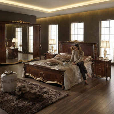 Revêtement de lit Classique Lit double 180x200cm Bois Lits d'hôtel Chambre à coucher nouveau