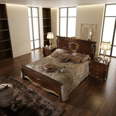 Revêtement de lit Classique Lit double 180x200cm Bois Lits d'hôtel Chambre à coucher nouveau