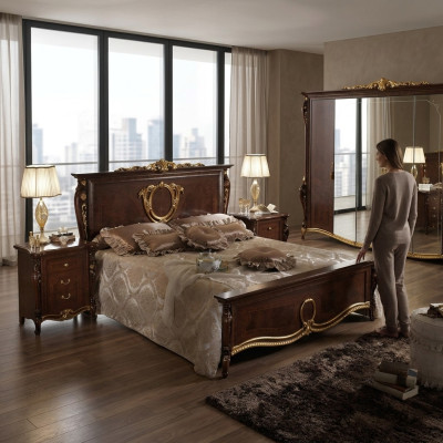 Ensemble de chambre classique avec lit 2x, table de chevet, mobilier de luxe avec lits en bois 3 pièces neuf