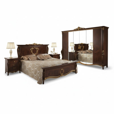 Ensemble de chambre classique avec lit 2x, table de chevet, mobilier de luxe avec lits en bois 3 pièces neuf