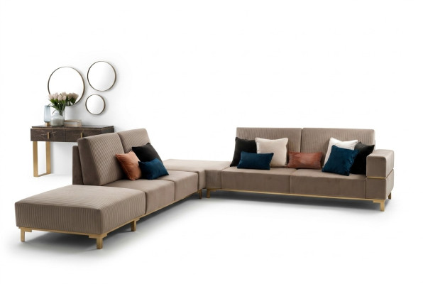 Meubles de luxe Canapé d'angle Canapé en forme de L Design Tissu d'ameublement Canapés en bois Suite