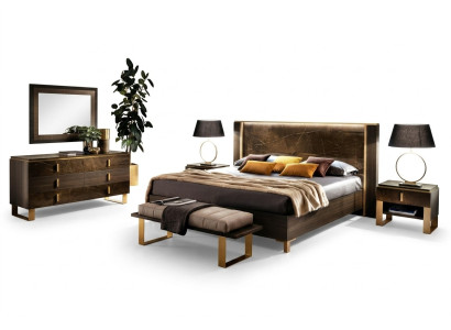 Ensemble de chambre Lit 2x Table de chevet Commode Lits Doubles Chambre d'Hôtel Rembourrage 6pcs.