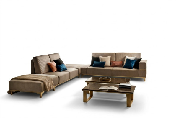 Canapé d'angle Canapé Canapé Canapé en textile Paysage de vie Mobilier de luxe en forme de L Table basse 2 pièces