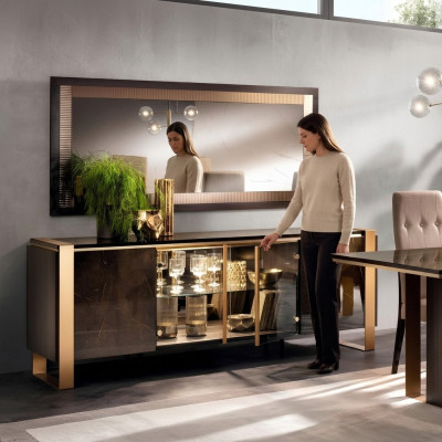 Commode Design Buffet Latéral Petite Armoire Penderie Étagère de Salon Métallique de Luxe