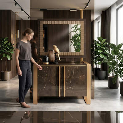 Meubles de style classique r Ensemble de 2 pièces Commode avec miroir Meubles italiens de luxe