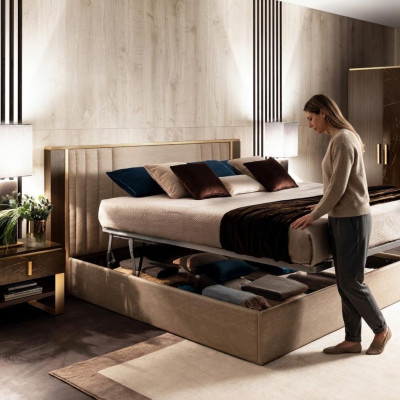 Lit en bois de designer Chambre à coucher Meubles élégants Lits doubles garnis de tissu arredoclassic