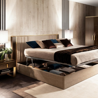 Lit en bois de designer Chambre à coucher Meubles élégants Lits doubles garnis de tissu arredoclassic