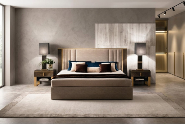 Lit 2x Table de chevet Design Chambre 3 pièces. Ensemble de lits classiques ou de luxe Meubles