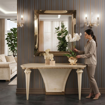 Style de meubles Table console baroque Miroir en bois Italien Ensemble de 2 tables du Groupe