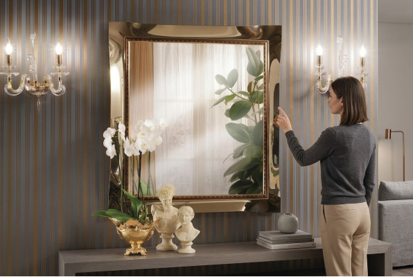 Miroir mural classique Cadre en bois Miroir Meuble Miroir suspendu Cadre en verre Mur