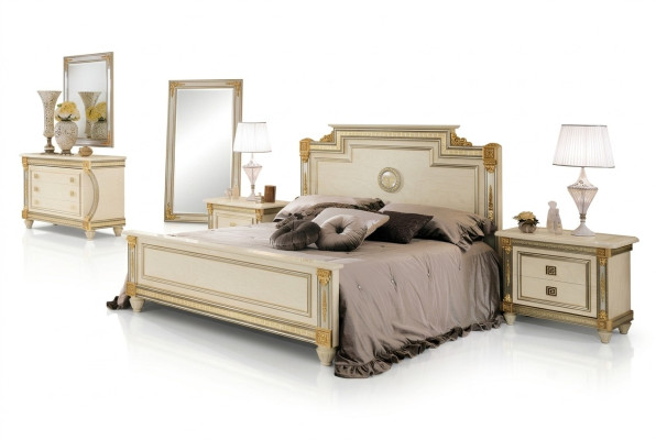 Lit 2x Table de chevet Conception Chambre Classique r 3 pièces. Ensemble de lits de luxe Meubles