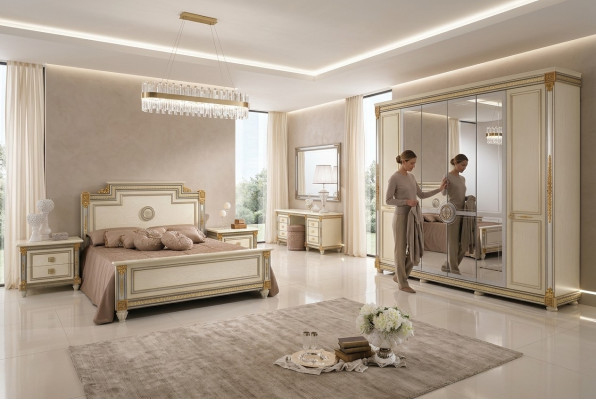 Ensemble de chambre à coucher Design Mobilier de luxe moderne Lit 2x Table de chevet 7 pièces. Italie nouvelle