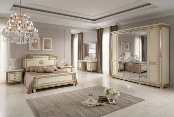 Ensemble de chambre à coucher Design Mobilier de luxe moderne Lit 2x Table de chevet 7 pièces. Italie nouvelle