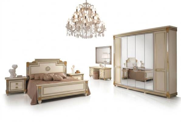 Ensemble de chambre à coucher Design Mobilier de luxe moderne Lit 2x Table de chevet 7 pièces. Italie nouvelle