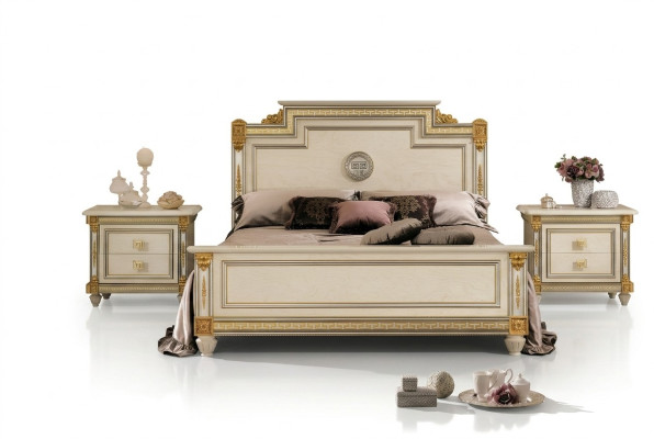 Lit + 2x table de chevet 3 pcs. Ensemble de chambre à coucher de designer de luxe Chambre baroque