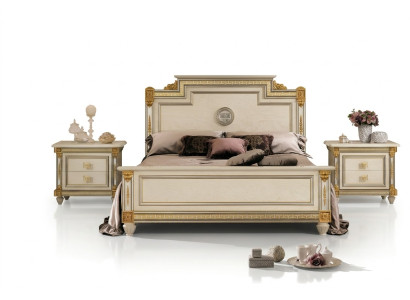 Lit + 2x table de chevet 3 pcs. Ensemble de chambre à coucher de designer de luxe Chambre baroque