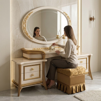 Coiffeuse Miroir Tabouret Commode Ensemble Chambre Complet neuf 3 pièces. Console
