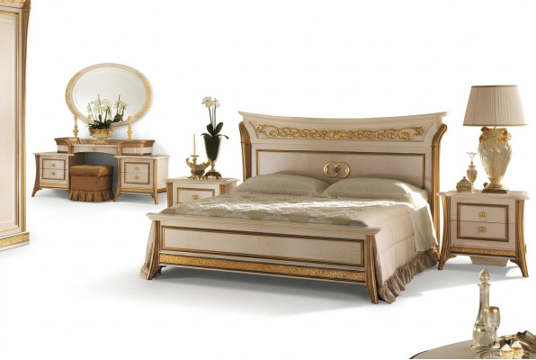 3 pièces Ensemble de chambre à coucher Lit 2x Table de chevet Console Lits doubles Hôtel Tapisserie
