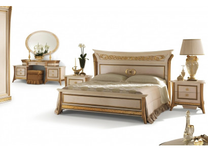 3 pièces Ensemble de chambre à coucher Lit 2x Table de chevet Console Lits doubles Hôtel Tapisserie
