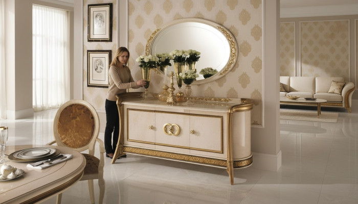 Commode en bois Meubles Baroques avec Miroir Mobilier de Luxe Italien Ensemble de 2 pièces neuf