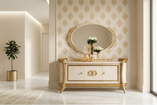 Commode en bois Meubles Baroques avec Miroir Mobilier de Luxe Italien Ensemble de 2 pièces neuf