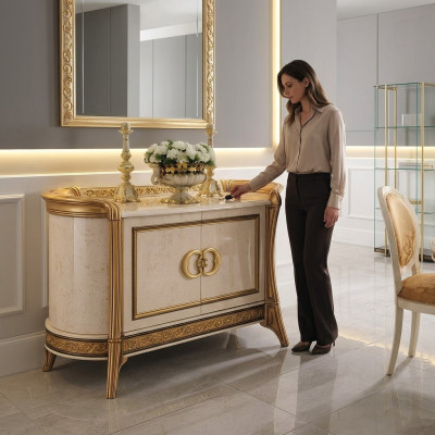 Meubles de style baroque Armoire Commode Beige Luxe Bois Mobilier Italien neuf
