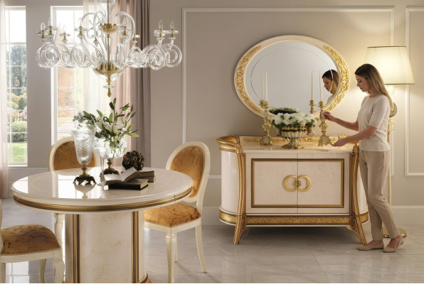 Style de meubles baroques Ensemble de 2 pièces Commode avec miroir Mobilier de luxe en bois italien neuf