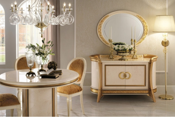 Style de meubles baroques Ensemble de 2 pièces Commode avec miroir Mobilier de luxe en bois italien neuf
