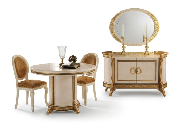 Style de meubles baroques Ensemble de 2 pièces Commode avec miroir Mobilier de luxe en bois italien neuf