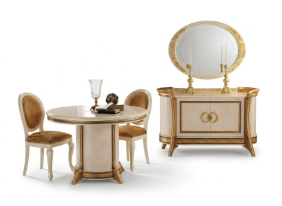 Style de meubles baroques Ensemble de 2 pièces Commode avec miroir Mobilier de luxe en bois italien neuf