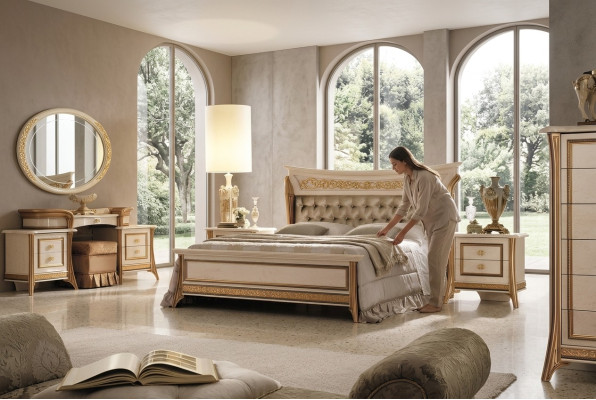 Lit 2x Table de chevet Design Classique r Chambre 3 pièces. Ensemble de lits de luxe Meubles