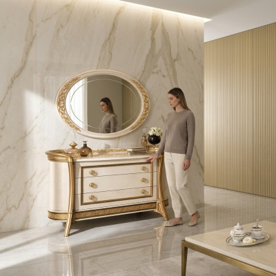 Miroir Commode Armoire Commodes Ensembles Chambre Bois Style Classique 2 pièces.