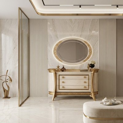 Miroir Commode Armoire Commodes Ensembles Chambre Bois Style Classique 2 pièces.