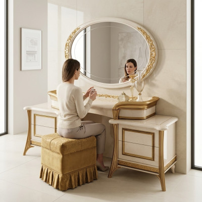 Coiffeuse avec miroir Luxe Console Coiffeuse Table de chambre Baroque Rococo