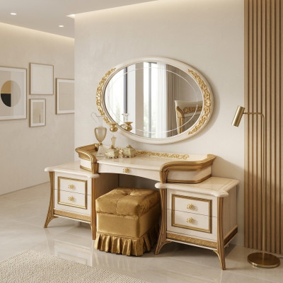 Coiffeuse avec miroir Luxe Console Coiffeuse Table de chambre Baroque Rococo
