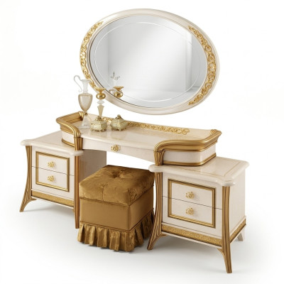 Coiffeuse avec miroir Luxe Console Coiffeuse Table de chambre Baroque Rococo