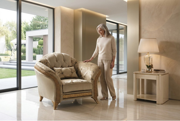 Salon Fauteuil de luxe Hôtel Rembourrage Classique 1 Place Beige arredoclassic
