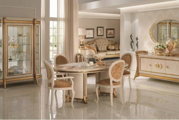 Ensemble de salle à manger italienne comprenant une chaise, une table à manger et un groupe de 7 pièces. arredoclassic