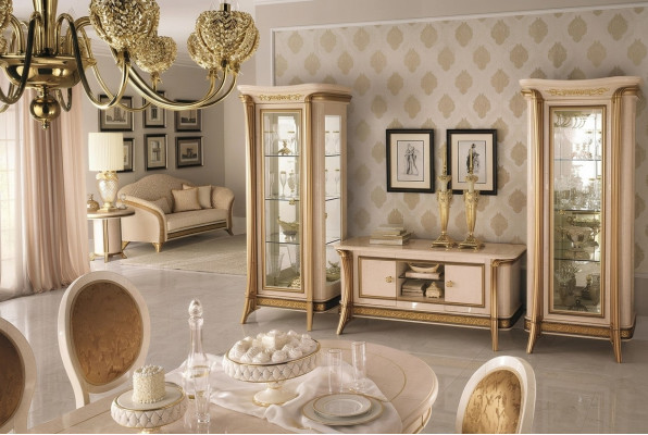 Ensemble de meubles de salon, Buffet de salon, 2x vitrine 3 pièces. Unité murale arredoclassic