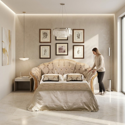 Canapé 3 places Canapé avec fonction lit Tissu Tissu Mobilier Rembourrage arredoclassic