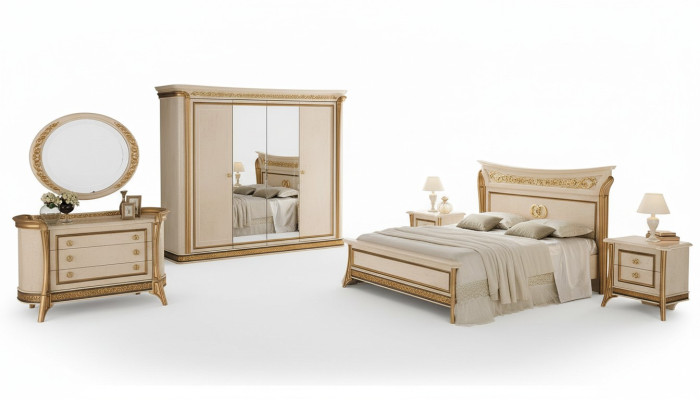 Lit 2x Table de chevet 3 pièces. Ensemble de chambre à coucher Mobilier Lits modernes arredoclassic neuf
