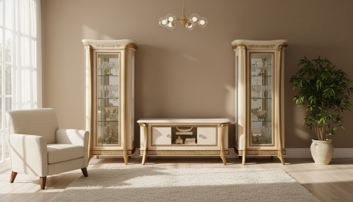 Buffet du salon 2x vitrine 3 pièces. Ensemble de meubles de rangement mural arredoclassic.