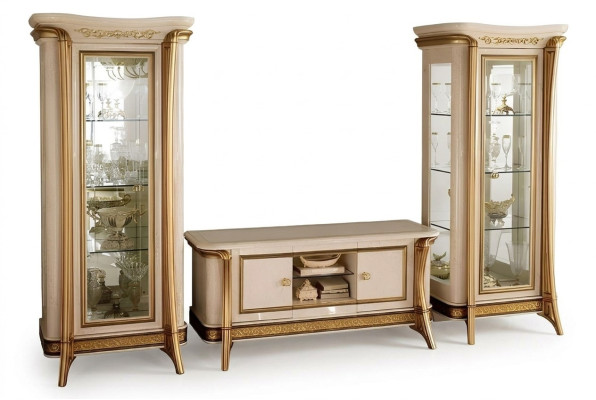 Buffet du salon 2x vitrine 3 pièces. Ensemble de meubles de rangement mural arredoclassic.