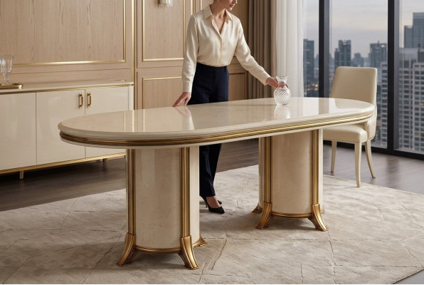 Salle à manger Salon Classique Beige arredoclassic Table à manger Table de design Bois