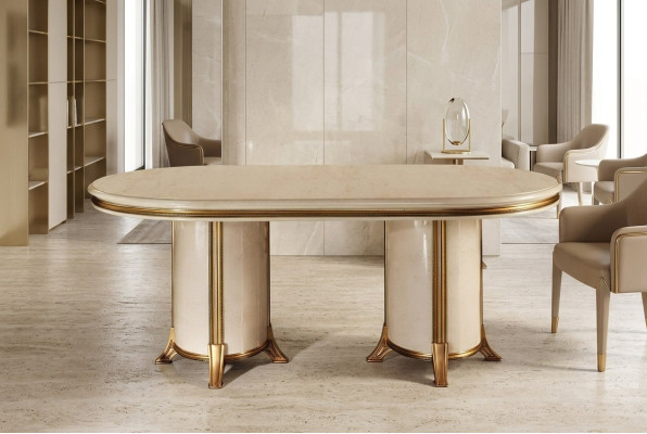 Salle à manger Salon Classique Beige arredoclassic Table à manger Table de design Bois