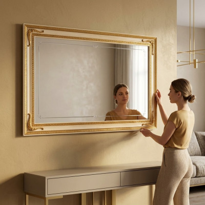 Classique miroir mural en cadre de bois meuble miroir Or 170x110 cadre en bois mural