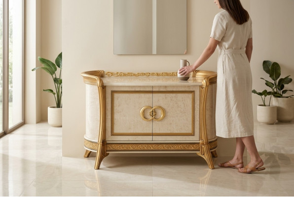 Commode Design Bois Commodes Armoire Buffet de Luxe Bahut Meuble TV Buffet Beige