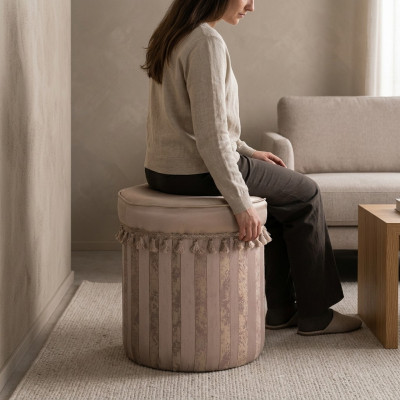 Tabouret de design Repose-pieds revêtement design Ottoman Tabouret Siège Textile Chaise longue Pouf