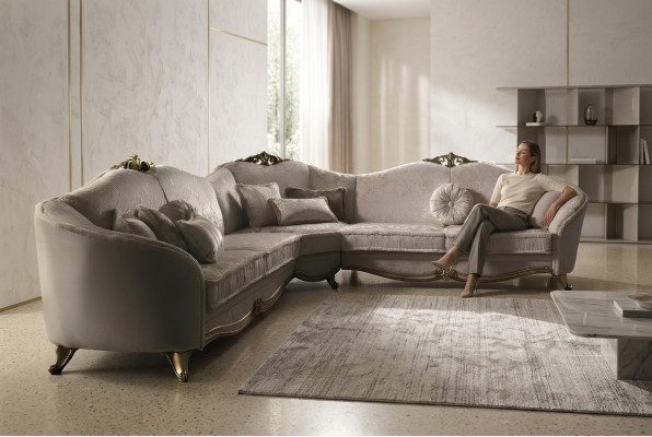 Canapé d'angle Salon paysage Canapé Sofa L-forme Tapisserie Canapés Textile arredoclassic